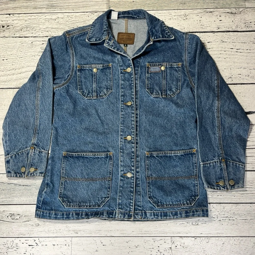 Vintage 90s Polo‎ Ralph Lauren Jean Chore Trucker Jacket Coat Shirt Size Medium